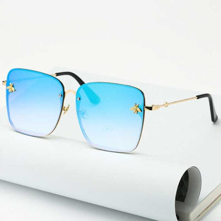Oversized Randloze Vierkante Zonnebril - Bij Embleem UV400 Bril voor Dames Blauw