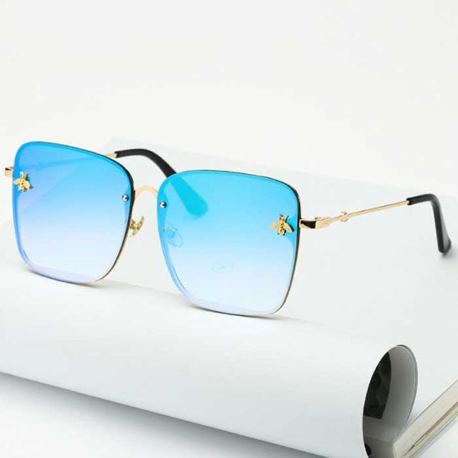 Oversized Randloze Vierkante Zonnebril - Bij Embleem UV400 Bril voor Dames Blauw
