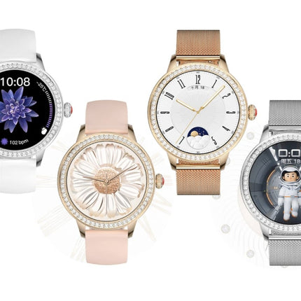 Diamant Smartwatch - Gezondheid Monitor Sport Tracker Horloge iOS Android - Mesh Bandje - Rose Gold