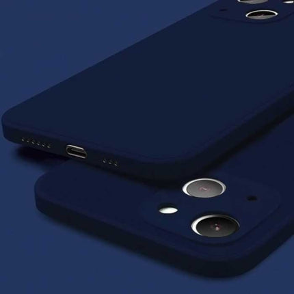 iPhone 13 Mini Square Silicone Hoesje - Zachte Matte Case Liquid Cover Donkerblauw