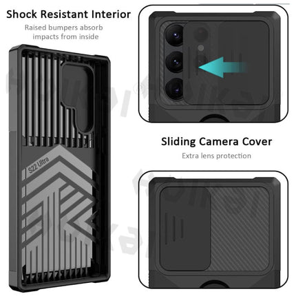 Samsung Galaxy S24 Ultra - Card Slot Hoesje met Kickstand en Camera Slide - Grip Socket Magnetische Cover Case Roze