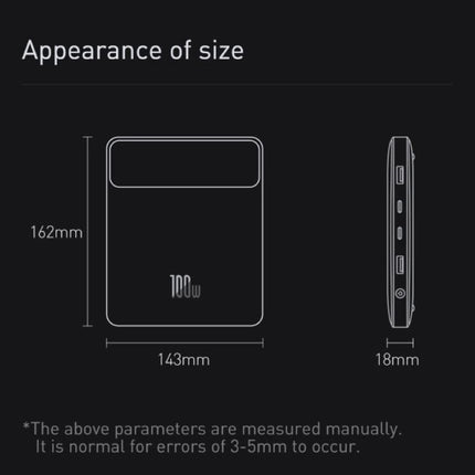 Powerbank 20.000mAh met 4 Oplaadpoorten  - 100W PD Externe Noodaccu LED Display Batterij Oplader Charger Zwart