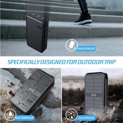 43800mAh Qi Solar Powerbank met 4 Zonnepanelen - 10W Draadloos / 20W PD Opladen Zwart