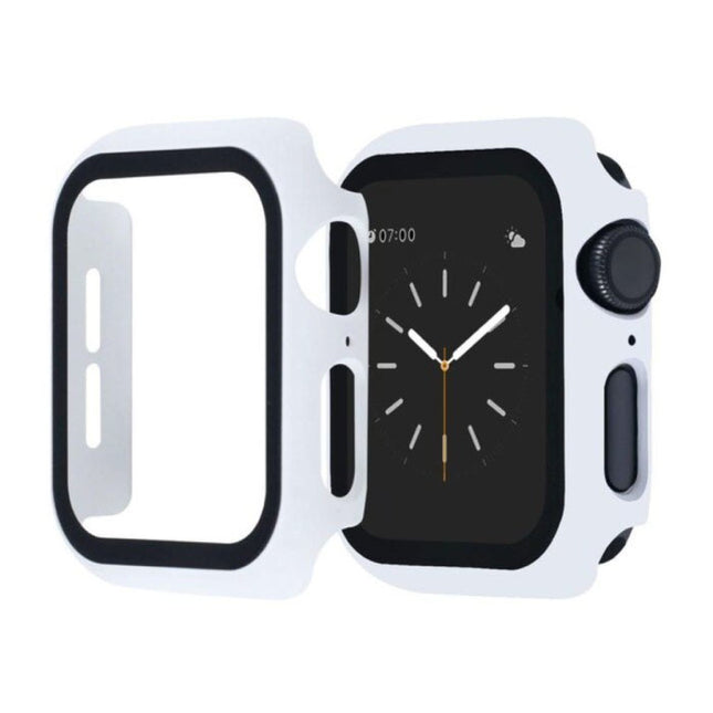 Full Cover voor iWatch Series 42mm - Hoesje en Screen Protector - Tempered Glass Hard Case TPU Wit