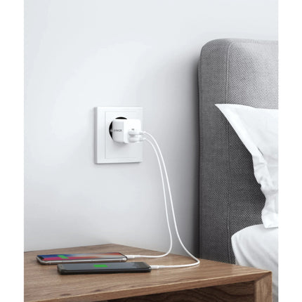 Powerport Mini 2-Port USB Stekkerlader - 12W/2.4A PowerIQ Wallcharger AC Thuislader Adapter Muur Oplader Wit