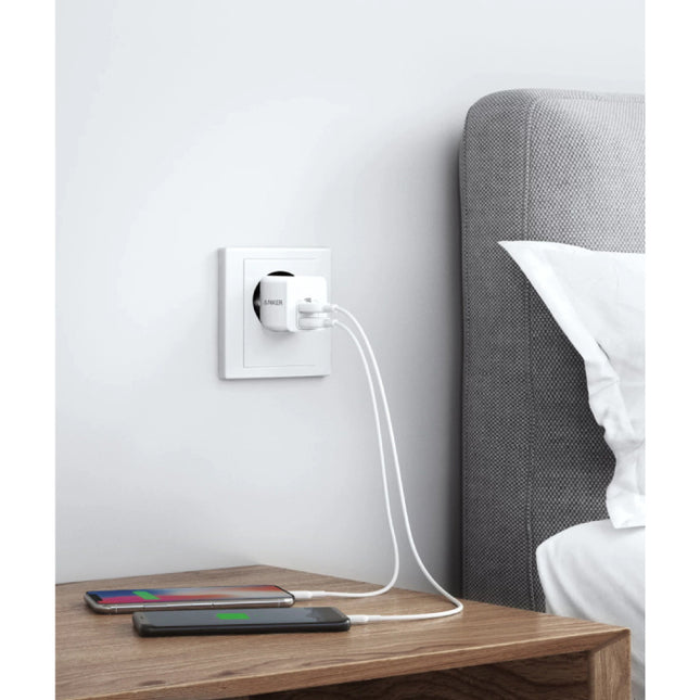 Powerport Mini 2-Port USB Stekkerlader - 12W/2.4A PowerIQ Wallcharger AC Thuislader Adapter Muur Oplader Wit