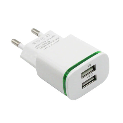 Dual USB Muur Oplader Wallcharger AC Thuislader Stekkerlader Adapter 5V - 2A Wit