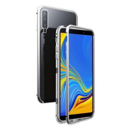 Samsung Galaxy A10 Magnetisch 360° Hoesje met Tempered Glass - Full Body Cover Hoesje + Screenprotector Zilver