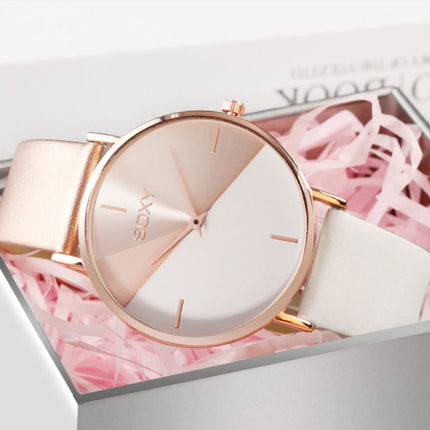 Minimalist Horloge voor Dames - Leren bandje - Anoloog Kwarts Uurwerk voor Vrouwen Wit