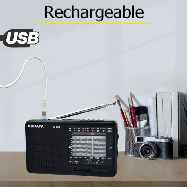 D-328 Draagbare Noodradio - Herlaadbaar 500mAh Batterij - AM FM SW DSP Radio Ontvanger - Zwart 