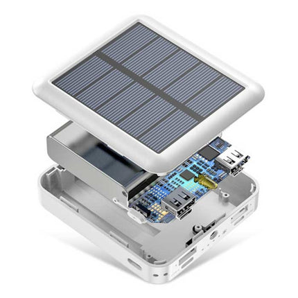 Universele 20.000mAh Mini Solar Powerbank - 4 Types Oplaadkabel - Ingebouwde Zaklamp - Externe Noodaccu Batterij Oplader Charger Zwart