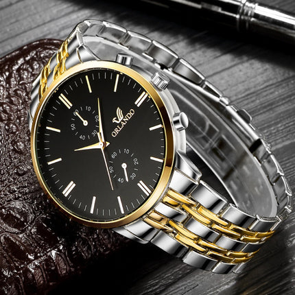 Staal Horloge voor Heren - Leren Bandje Anoloog Luxe Uurwerk voor Mannen Kwarts