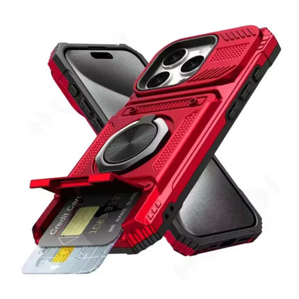 iPhone 11 Pro - Card Slot Hoesje met Kickstand - Grip Socket Magnetische Cover Case - Rood