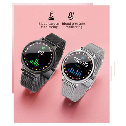 Smartwatch met Extra Bandje - Roestvrij Staal Mesh / Silicoon Fitness Sport Activity Tracker Horloge Android - Zilver