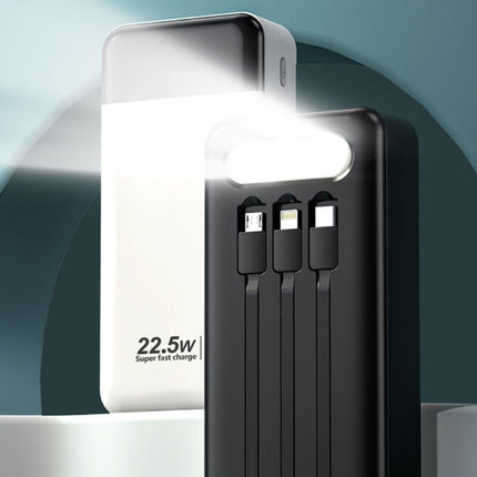 100.000mAh Powerbank met 4 Oplaadpoorten en 3 Kabels - 22.5W Power Delivery - Ingebouwde Zaklamp - Externe Accu Batterij Oplader Zwart