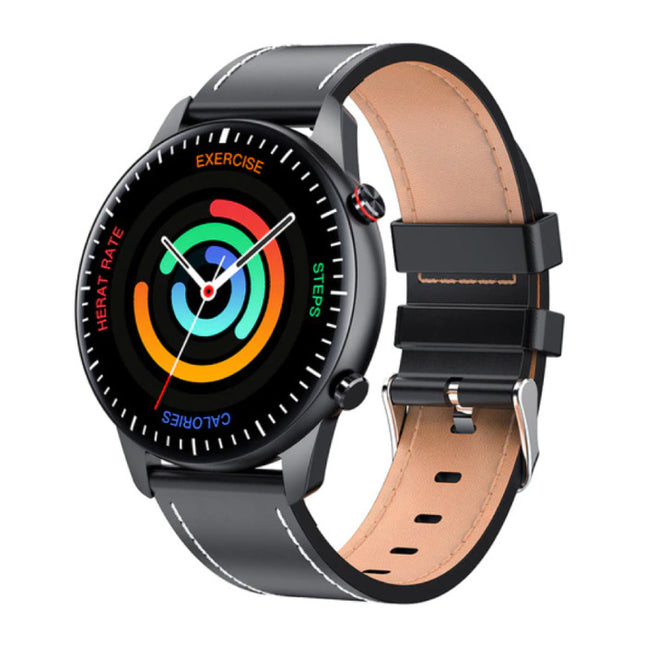 2021 Sport Smartwatch - Leren Bandje Fitness Activity Tracker Horloge Android - Zwart