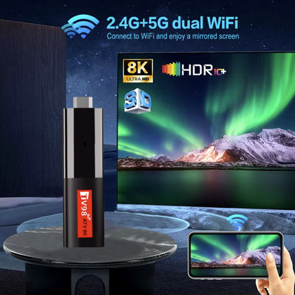 TV98 Android TV Stick - 6K HDMI Cast Receiver WiFi 6 - 2 GB RAM - 16 GB Opslagruimte 