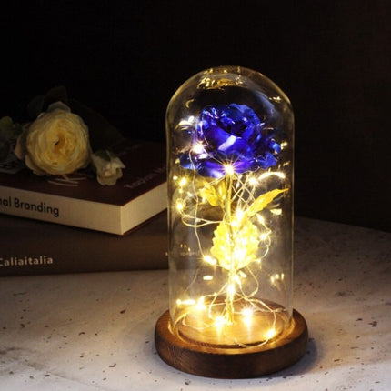 Kunst Roos in Glazen Stolp met Verlichting - Zijden Rozen Bloemen Luxe Glas Decor Ornament