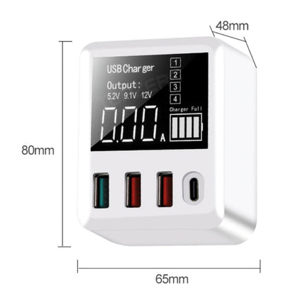 4x Port Quad USB Stekkerlader met Type C Poort - Quick Charge 3.0 Muur Oplader Wallcharger AC Thuislader Adapter Wit