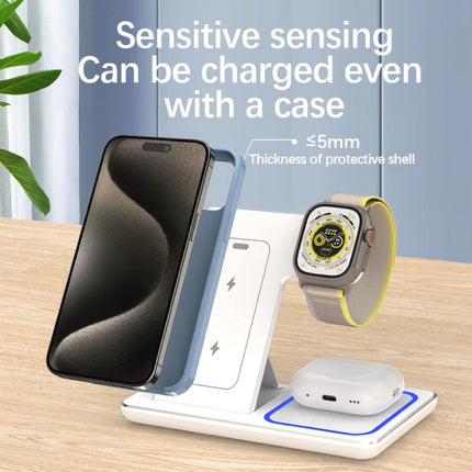 3 in 1 Draadloos Qi Oplaadstation - Compatibel met Apple iPhone / iWatch / AirPods -  Charging Dock 30W Oplader - Zwart