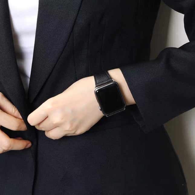 Leren Bandje voor iWatch 40mm - Armband Polsband Duurzaam Leer Horlogeband Roestvrij Staal Sluiting Oranje