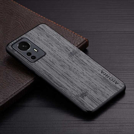 Xiaomi 12 Pro Leren Hoesje - Shockproof Case Cover Hout Patroon Grijs