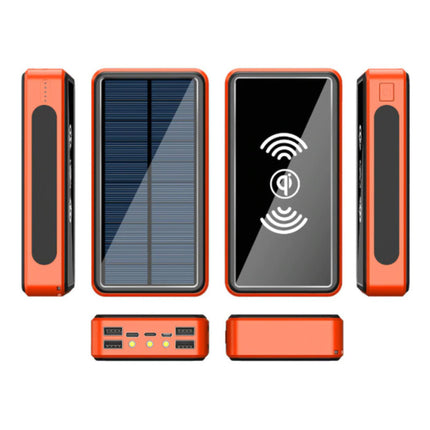 Qi Draadloze Solar Powerbank met 4 Poorten 80.000mAh - Ingebouwde Zaklamp - Externe Noodaccu Batterij Oplader Charger Zon Zwart