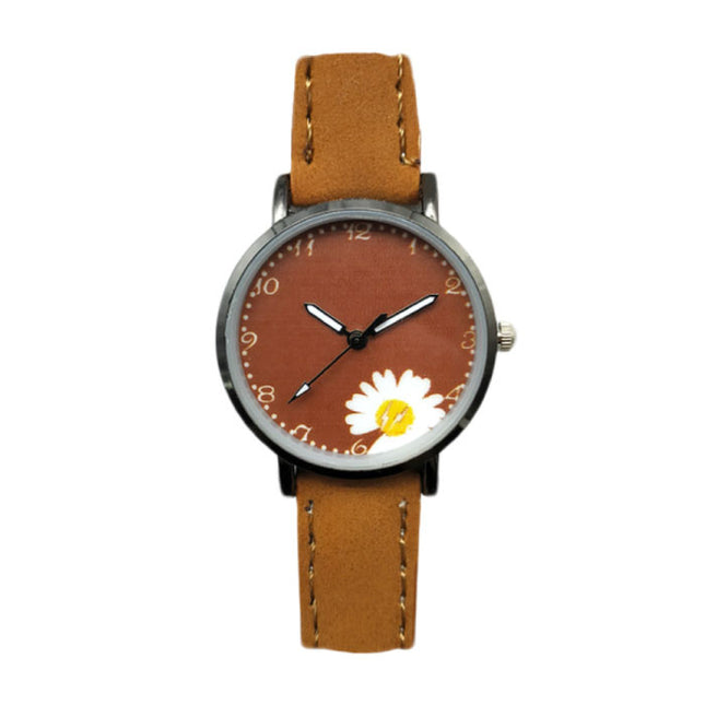 Minimalistisch Horloge voor Dames - Modieus Kwarts Uurwerk Vrouwen Lichtgevend Leer Bandje Bruin
