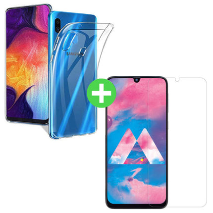 Samsung Galaxy A40 Transparant TPU Hoesje + Screen Protector Tempered Glass