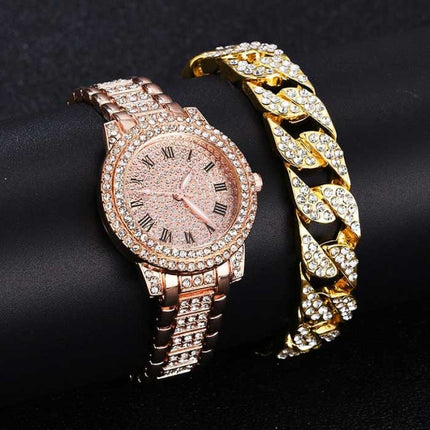 Diamond Horloge met Armband voor Dames - Luxe Strass Kwarts Horloge Rose Gold