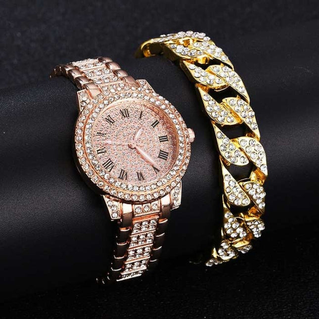 Diamond Horloge met Armband voor Dames - Luxe Strass Kwarts Horloge Rose Gold