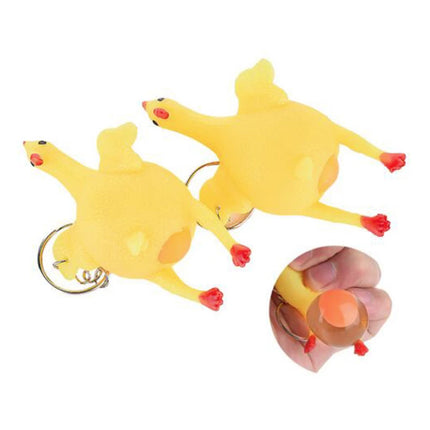 Knijp Kip Sleutelhanger met Ei - Squishy Chicken Fidget Anti Stress Speelgoed Siliconen Geel