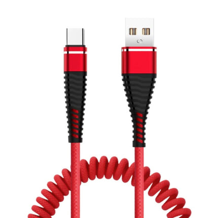 Gekrulde Oplaadkabel USB-C - 2A Spiraal Veer Datakabel 1.2 Meter Oplader Kabel Rood