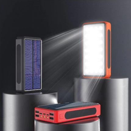 Qi Draadloze Solar Powerbank met 4 Poorten 80.000mAh - Ingebouwde Zaklamp - Externe Noodaccu Batterij Oplader Charger Zon Zwart