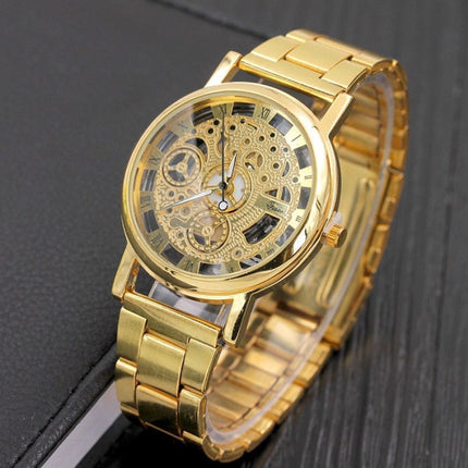 Mechanisch Hol Ontwerp Horloge Unisex - Zakelijk Mode Roestvrij Staal Luxe Polshorloge Goud