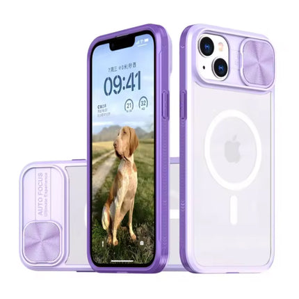 Draadloos Opladen Hoesje voor iPhone 14 - met Camera Slide  -  Bumper Cover voor Magsafe - Paars