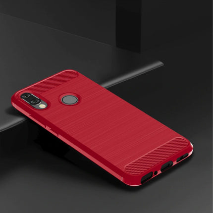 Xiaomi Redmi Note 7 Hoesje - Carbon Fiber Textuur Shockproof Case TPU Cover Rood