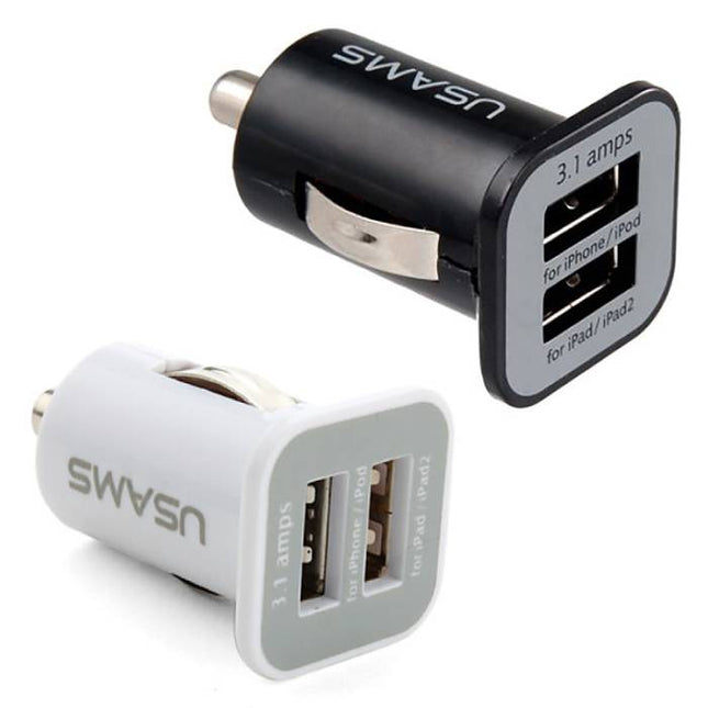 USAMS Dual Autolader/Carcharger Zwart/Wit