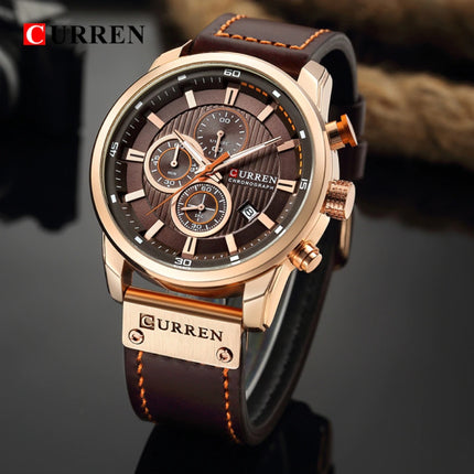 Heren Horloge met Leren Bandje - Anoloog Luxe Kwarts Uurwerk voor Mannen - Roestvrij staal - Bruin