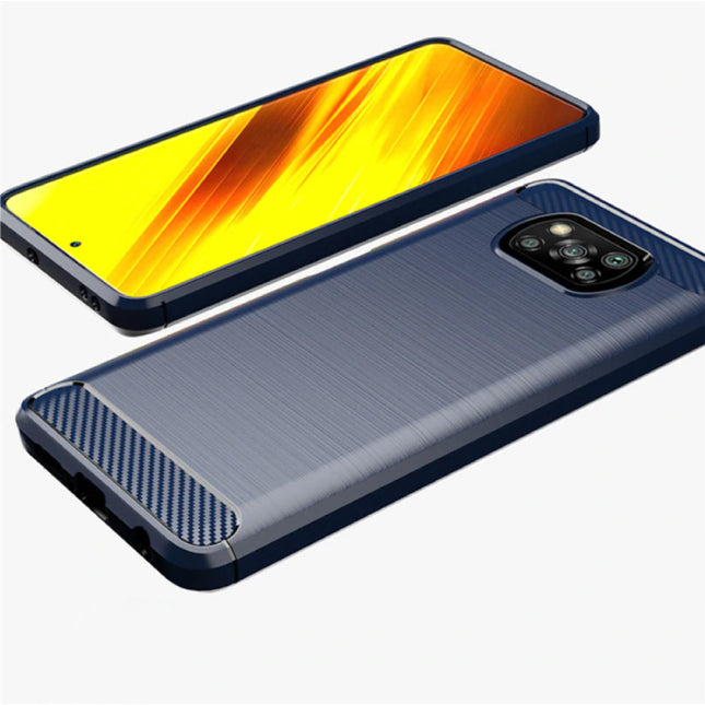 Xiaomi Poco X3 Pro Hoesje - Carbon Fiber Textuur Shockproof Case Rubber Cover Grijs