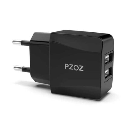2.1A Stekkerlader - Dual 2-Port USB Fast Charge Oplader Muur Wallcharger AC Thuislader Adapter Zwart
