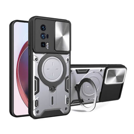 Xiaomi Poco F5 (5G) Hoesje met Ring Kickstand en Magneet - Schokbestendig Cover Case Zilver