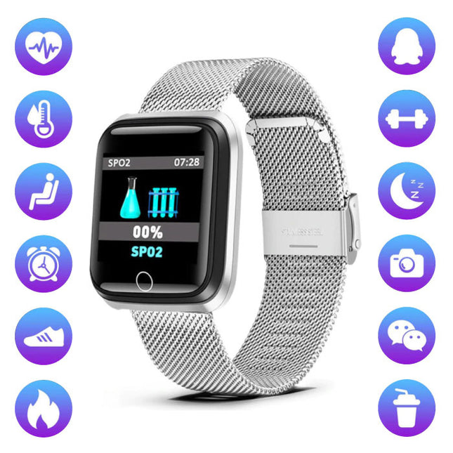 Fashion Sports Smartwatch Fitness Sport Activity Tracker Smartphone Horloge iOS Android iPhone Samsung Huawei Zilver Metaal