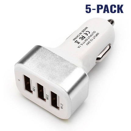 5-Pack High Speed 3-Port Autolader/Carcharger Zilver