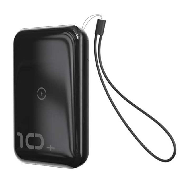 10.000mAh Qi Draadloze Oplader & Powerbank - Noodaccu Batterij met LED Scherm Zwart