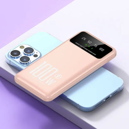 20.000mAh Powerbank met 3 Oplaadpoorten - LED Display & Ingebouwde Zaklamp - 100W Batterij Oplader Roze