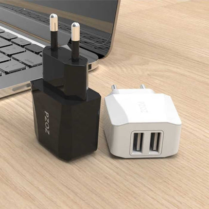 2.1A Stekkerlader - Dual 2-Port USB Fast Charge Oplader Muur Wallcharger AC Thuislader Adapter Wit