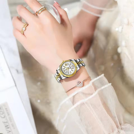 Luxe Elegant Horloge voor Dames - Modieus Kwarts Uurwerk Roestvrij Staal - Goud Blauw