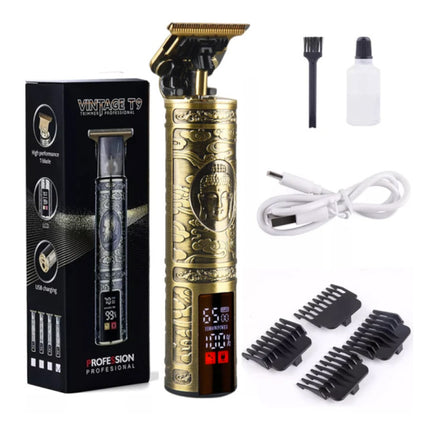 Retro T9 Tondeuse met LCD Scherm - Draadloze Trimmer Elektrisch Scheermachine - Gouden Boeddha