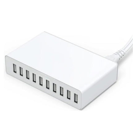 10-Port USB Laadstation 50W Muur Oplader Thuislader Stekkerlader Adapter Wit